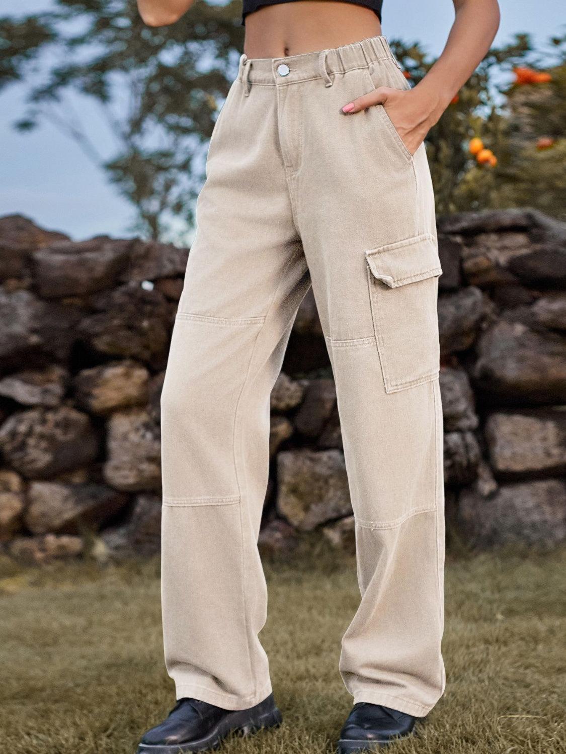 High Waist Cargo Straight Jeans Carauana Store