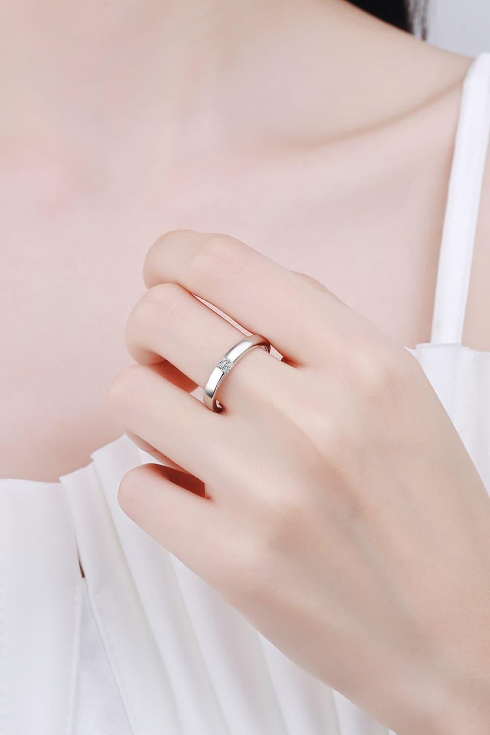 Inlaid Moissanite Rhodium-Plated Ring Carauana Store