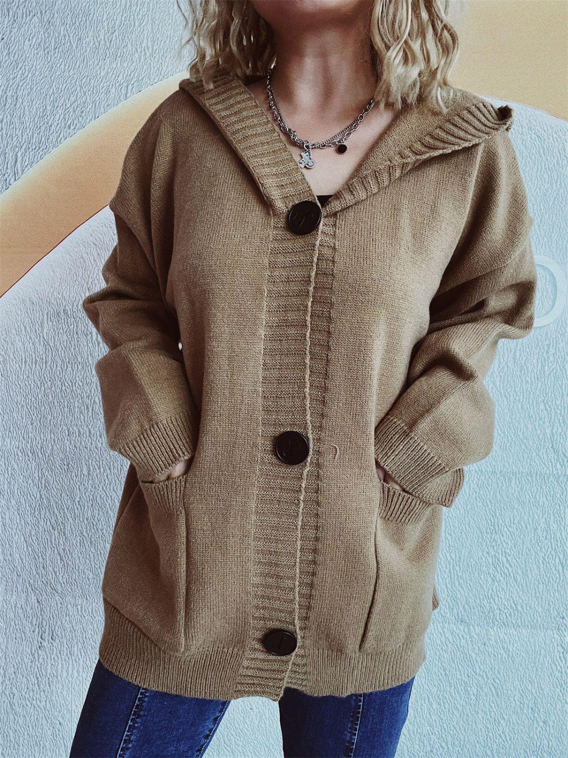 Dropped Shoulder Long Sleeve Hooded Cardigan Carauana Store