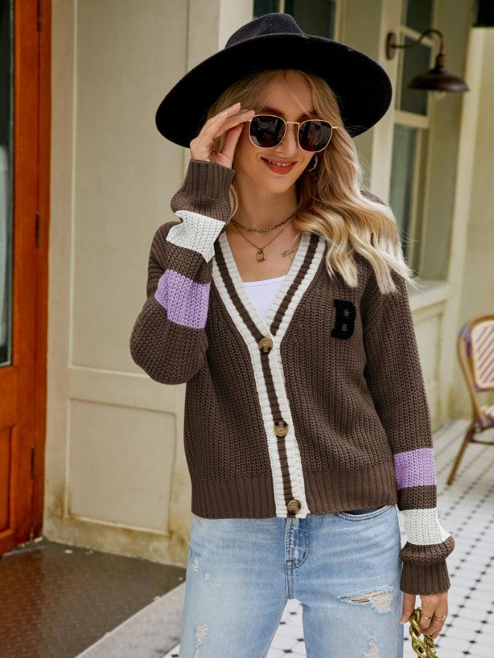 Contrast Button Up Dropped Shoulder Cardigan Carauana Store