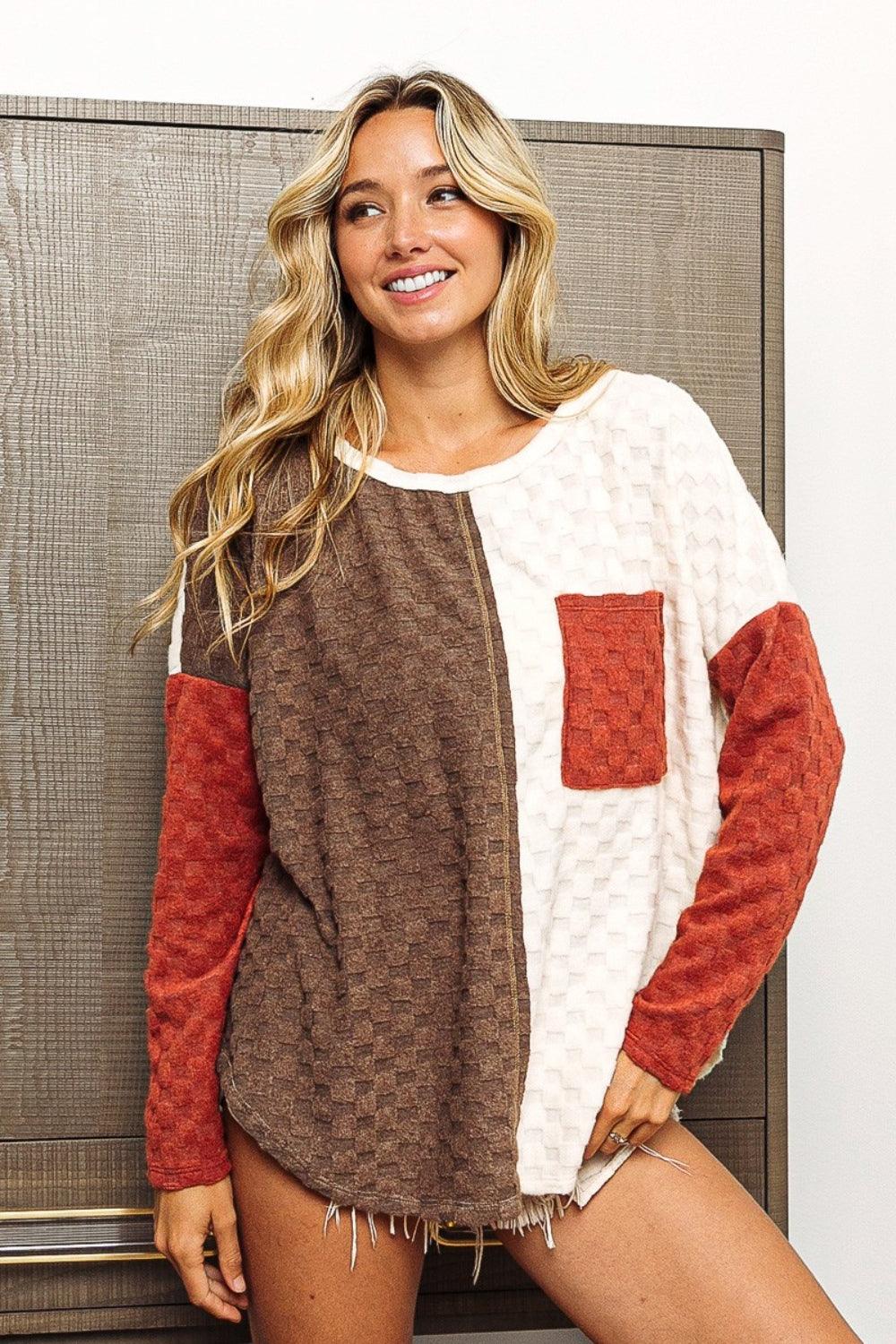 BiBi Color Block Brushed Checker Top Carauana Store