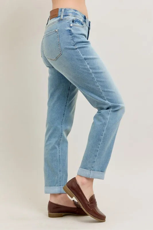 Judy Blue Full Size V-Front Cuff Boyfriend Jeans Plus Size Carauana Store