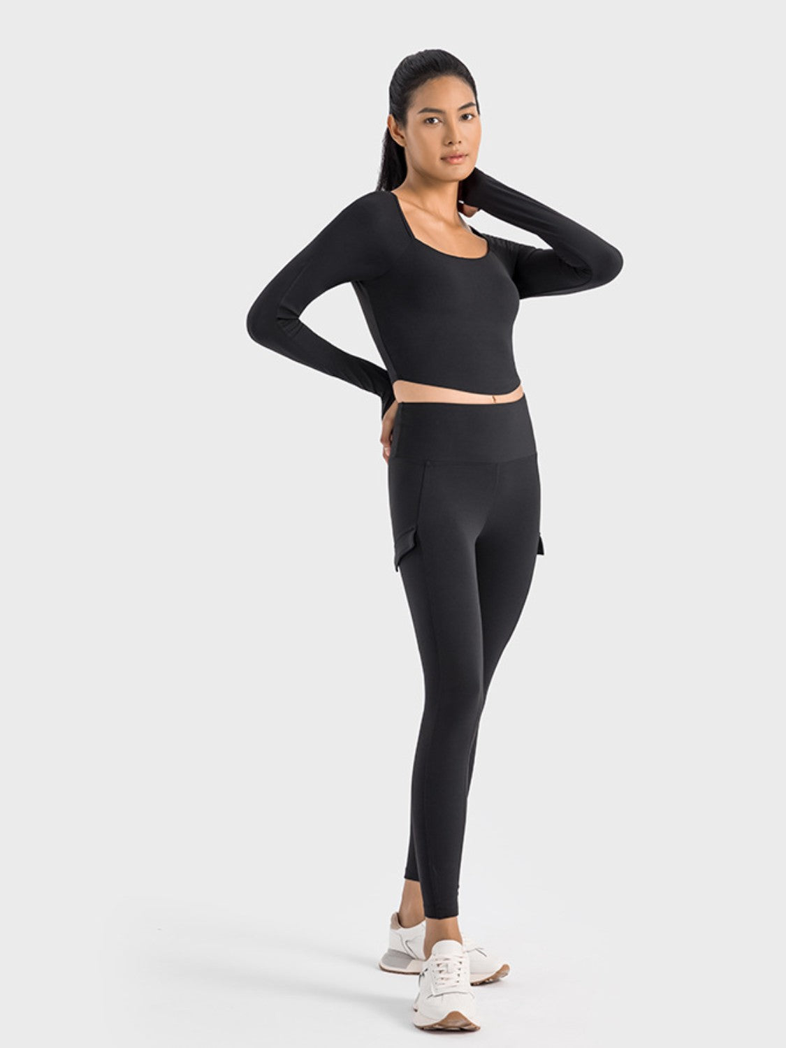 Millennia Square Neck Long Sleeve Cropped Sports Top Carauana Store