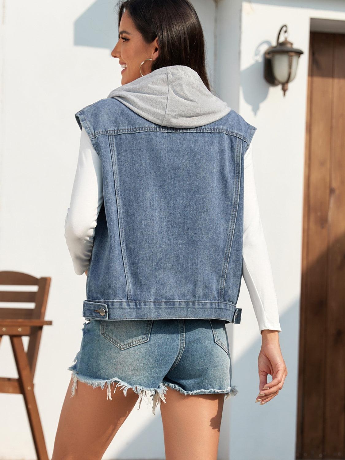 Pocketed Button Up Hooded Denim Jacket Carauana Store