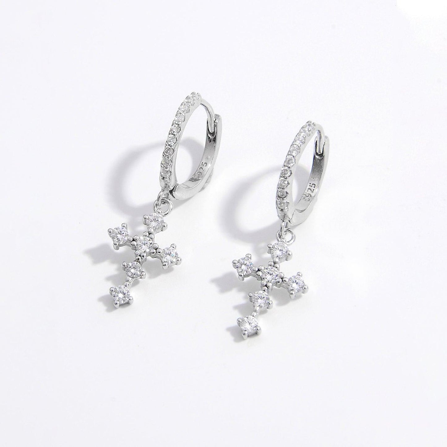 925 Sterling Silver Inlaid Zircon Cross Dangle Earrings Carauana Store