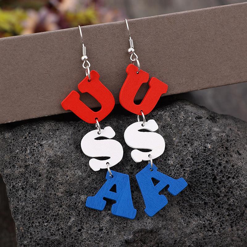 USA Wooden Letter Dangle Earrings Carauana Store