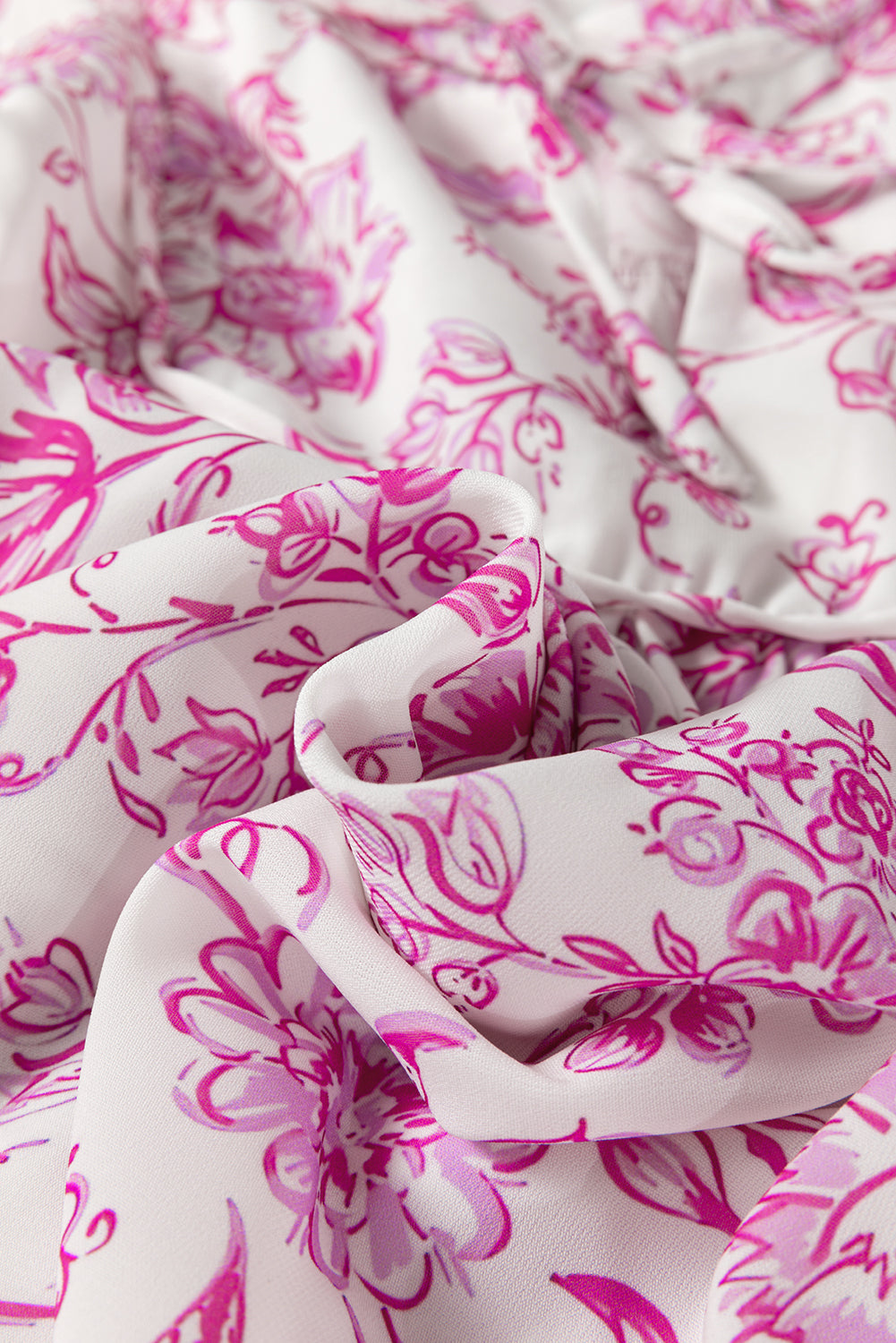 Pink Baroque Floral Ruffle Sleeve V Neck Blouse Top