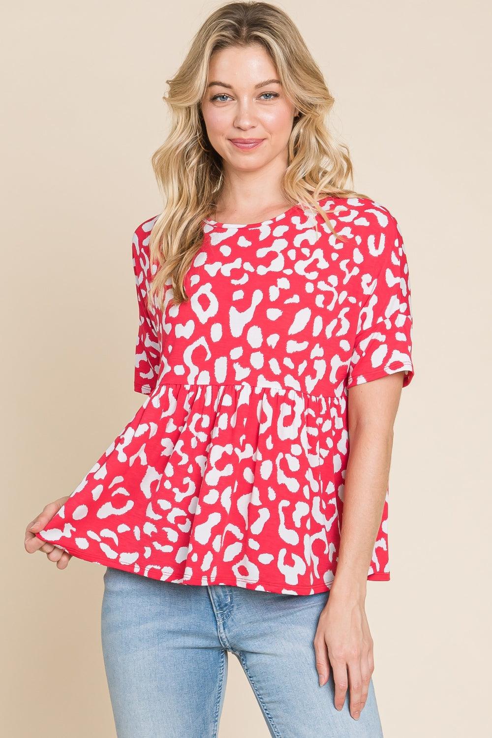 BOMBOM Leopard Peplum Babydoll Blouse Carauana Store