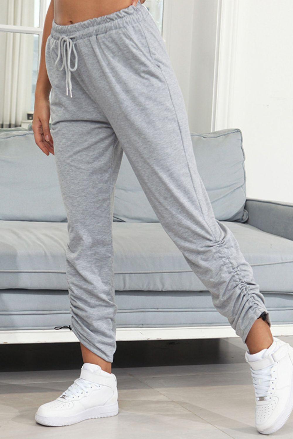 Drawstring Waist Ruched Detail Pants Carauana Store