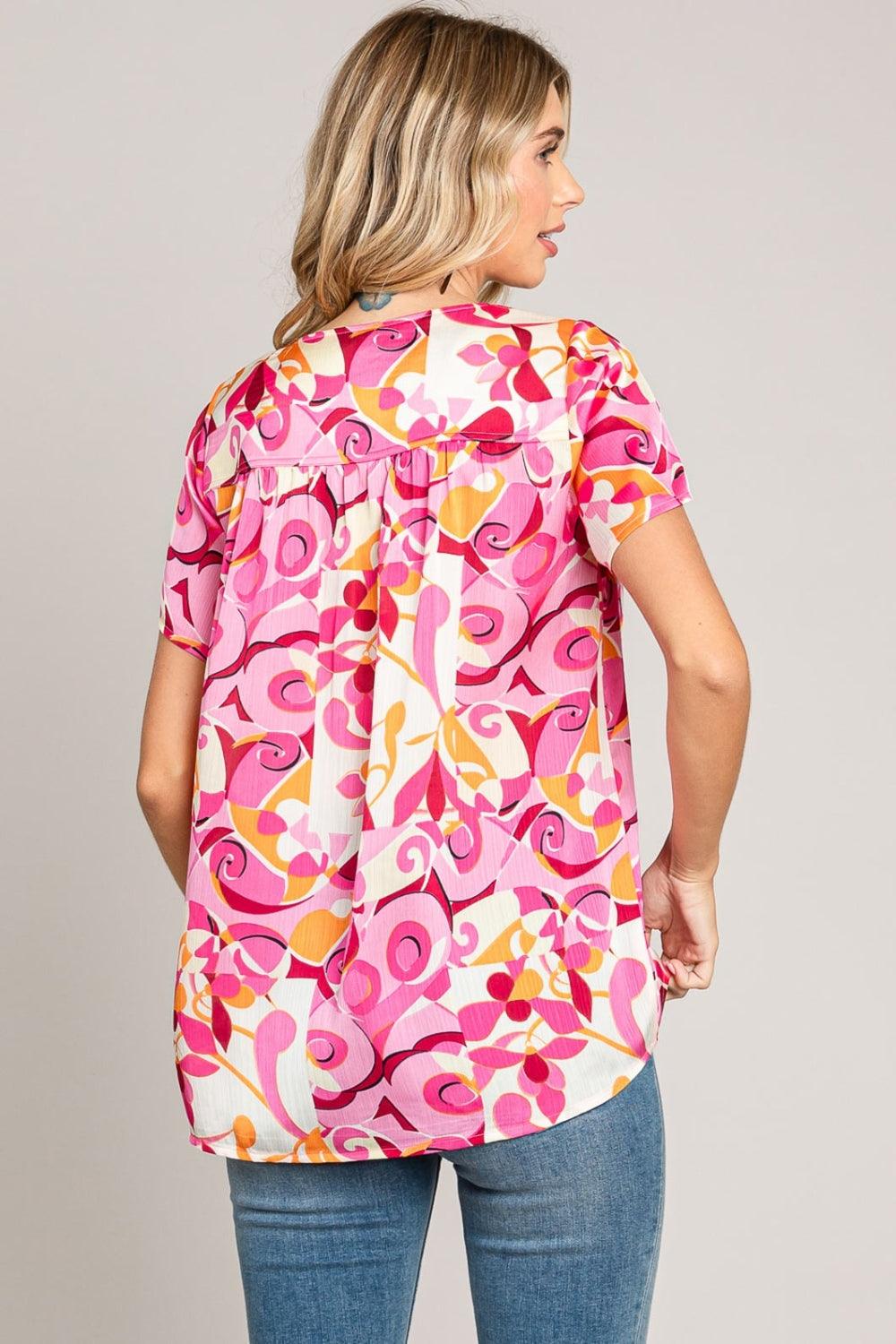 Cotton Bleu by Nu Label Abstract Print Short Sleeve Top Carauana Store