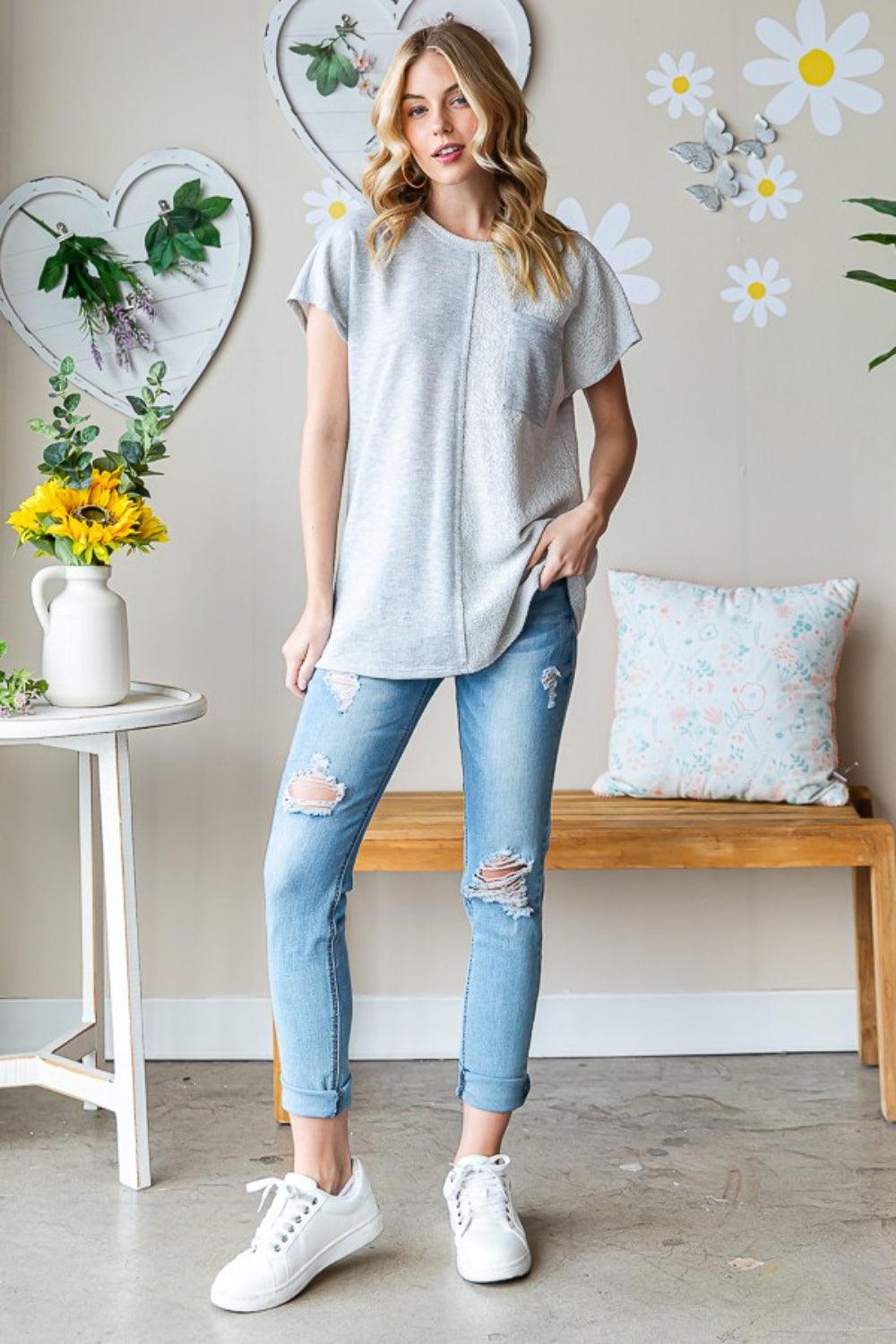 Heimish Full Size Pocketed Round Neck Short Sleeve T-Shirt Carauana Store