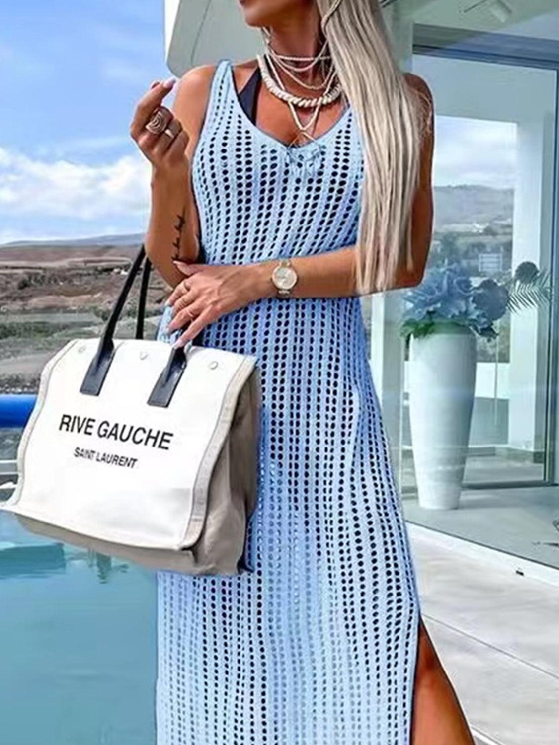 Openwork Slit Cutout Wide Strap Dress Carauana Store