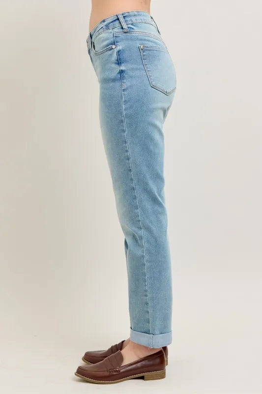 Judy Blue Full Size V-Front Cuff Boyfriend Jeans Plus Size Carauana Store
