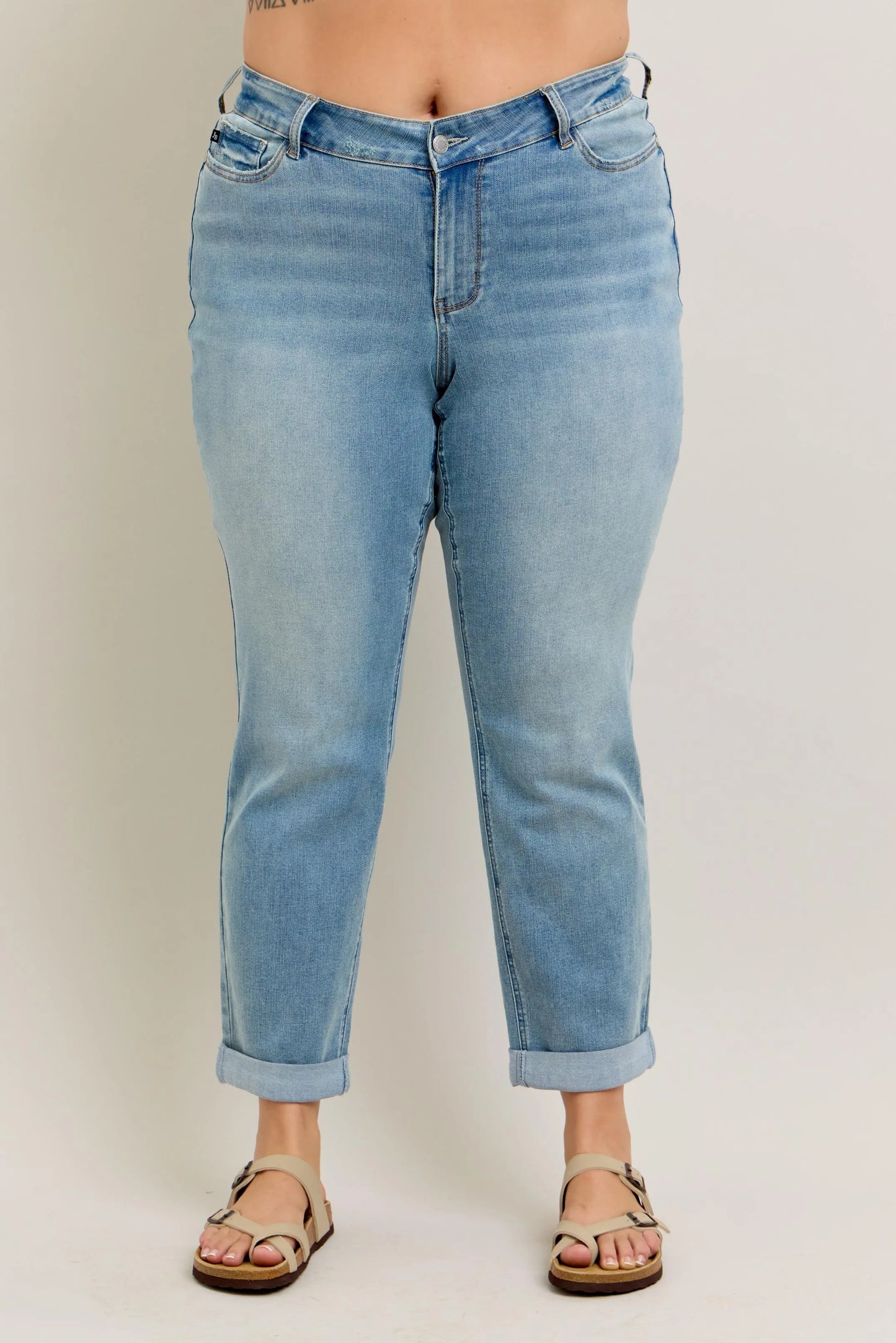 Judy Blue Full Size V-Front Cuff Boyfriend Jeans Plus Size Carauana Store