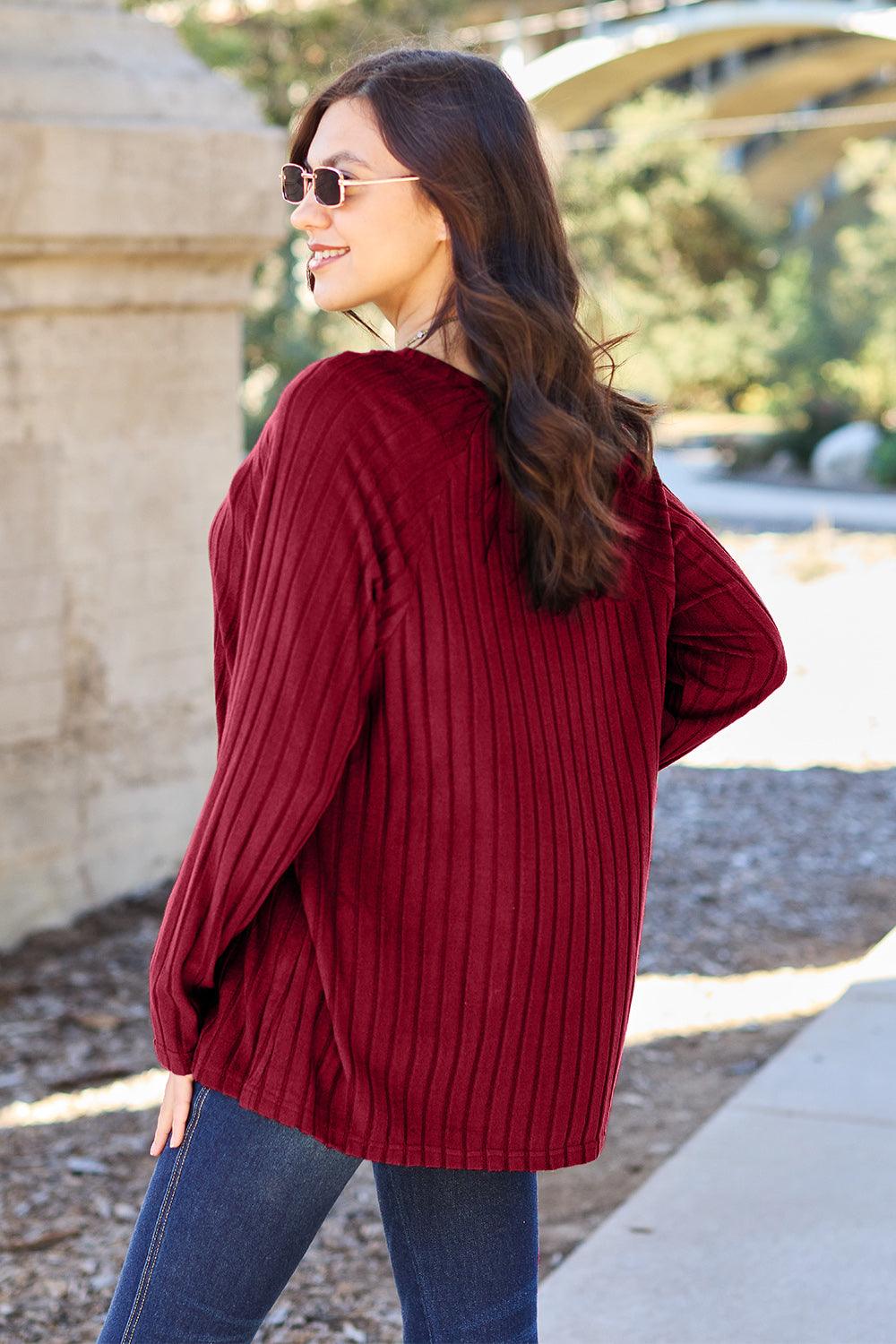 Basic Bae Full Size Ribbed Round Neck Long Sleeve Knit Top Carauana Store