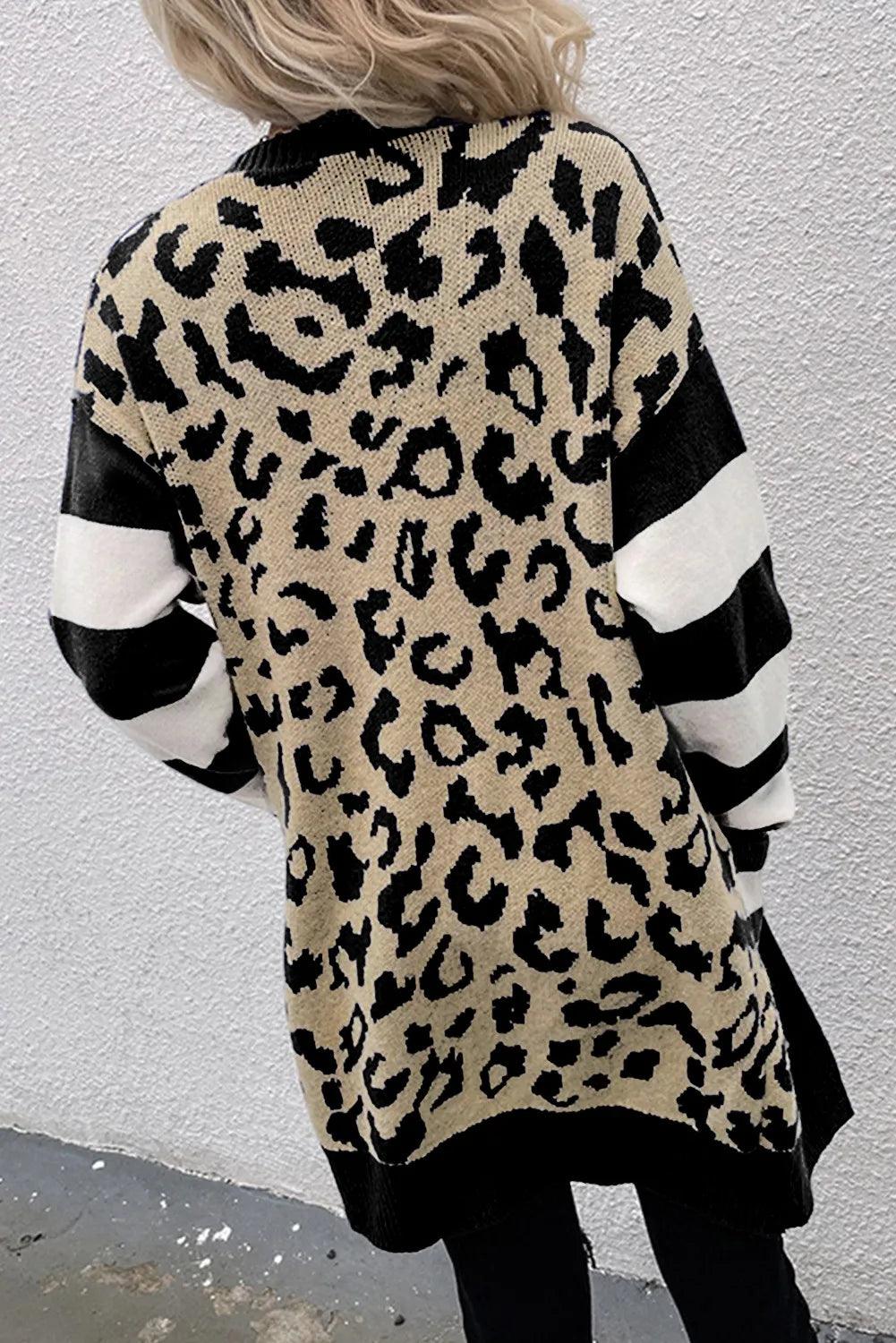 Leopard Open Front Long Sleeve Cardigan Carauana Store