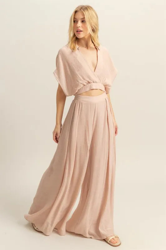 HYFVE Kimono Sleeve Crop Top and Wide Leg Pants Set Carauana Store