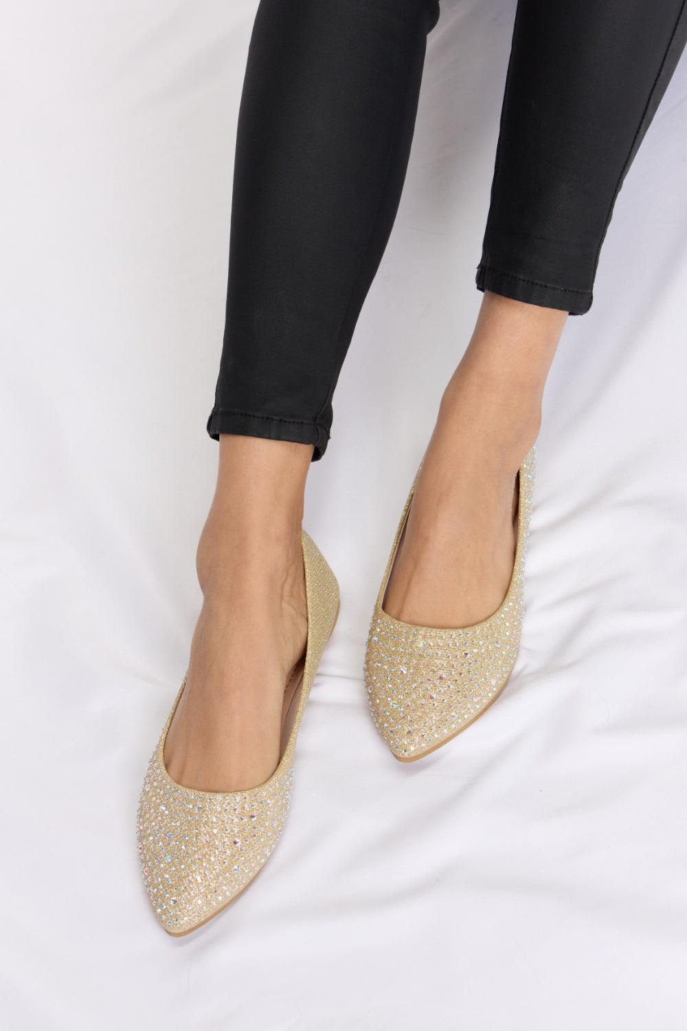Forever Link Rhinestone Point Toe Flat Slip-Ons Carauana Store