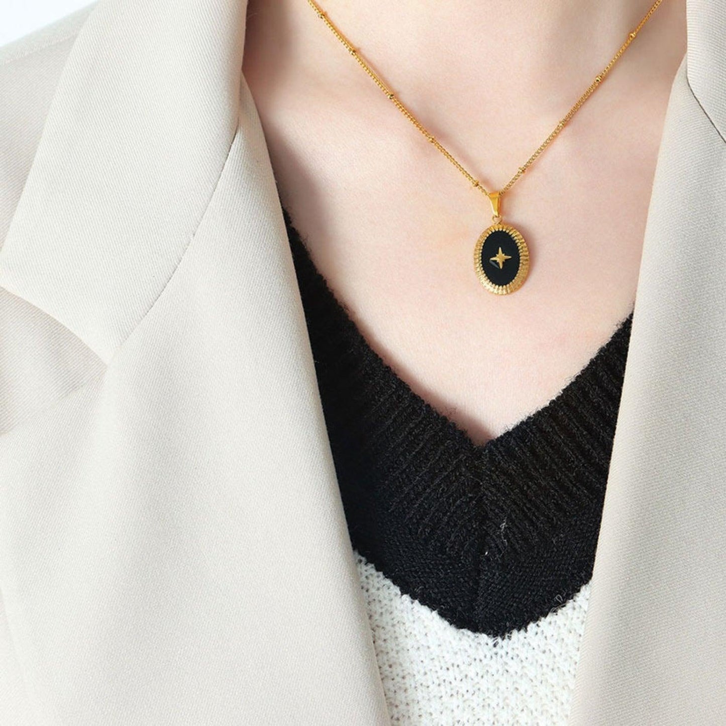 Gold-Plated Titanium Steel Oval Shape Pendant Necklace Carauana Store