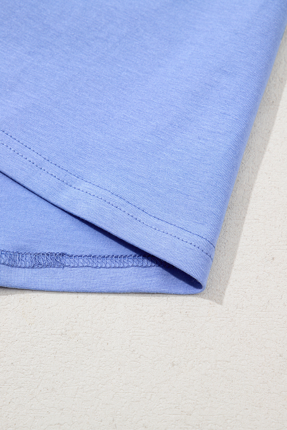 Sky Blue Floral Patchwork Chest Pocket Crewneck Plus Size T Shirt