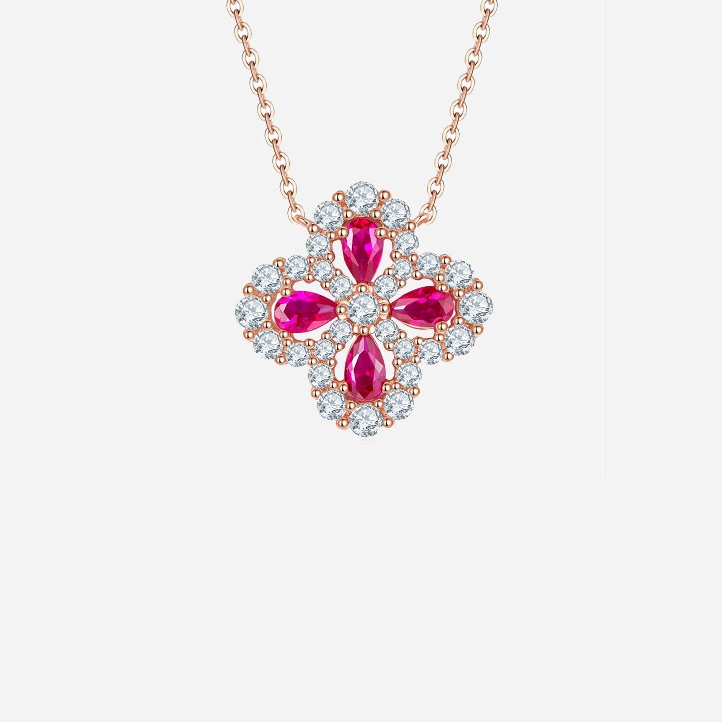 Lab-Grown Ruby 925 Sterling Silver Flower Shape Necklace Carauana Store