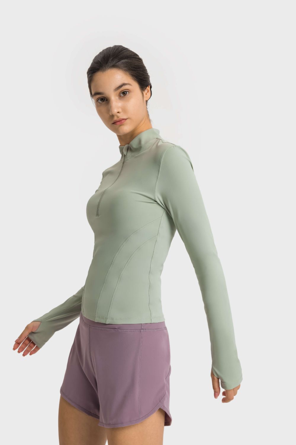 Millennia Half Zip Thumbhole Sleeve Sports Top Carauana Store