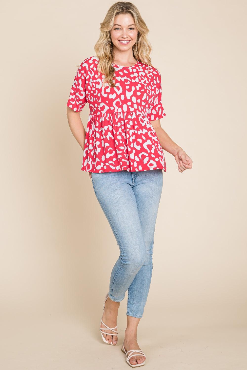BOMBOM Leopard Peplum Babydoll Blouse Carauana Store