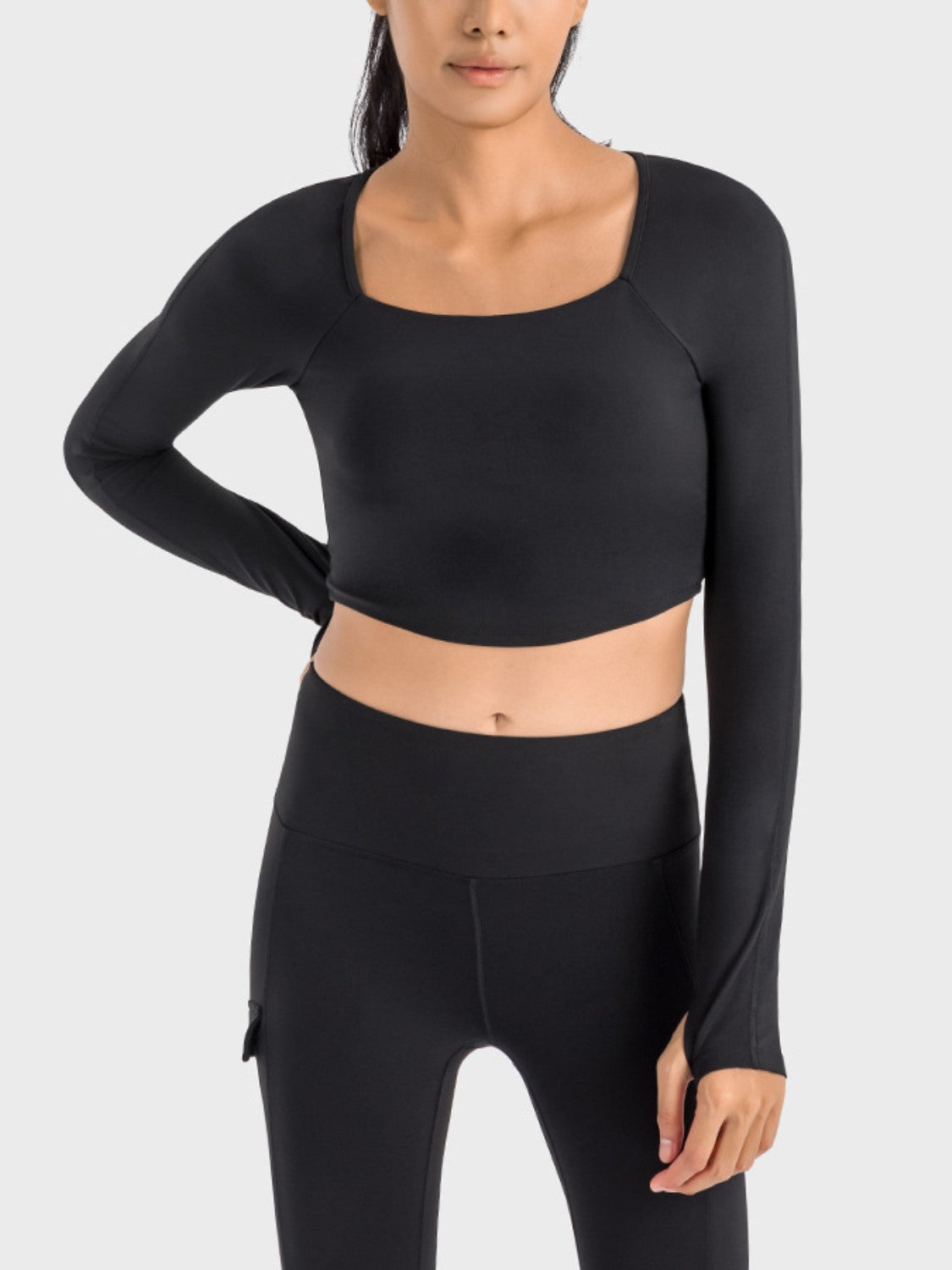 Millennia Square Neck Long Sleeve Cropped Sports Top Carauana Store