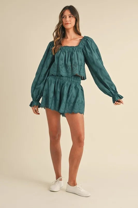 MABLE Embroidered Scalloped Lace Top and Short Set Carauana Store