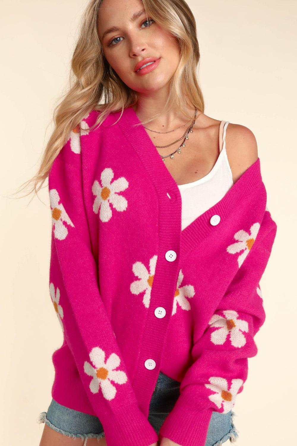 Haptics Full Size Daisy Floral Button Down Long Sleeve Cardigan Carauana Store