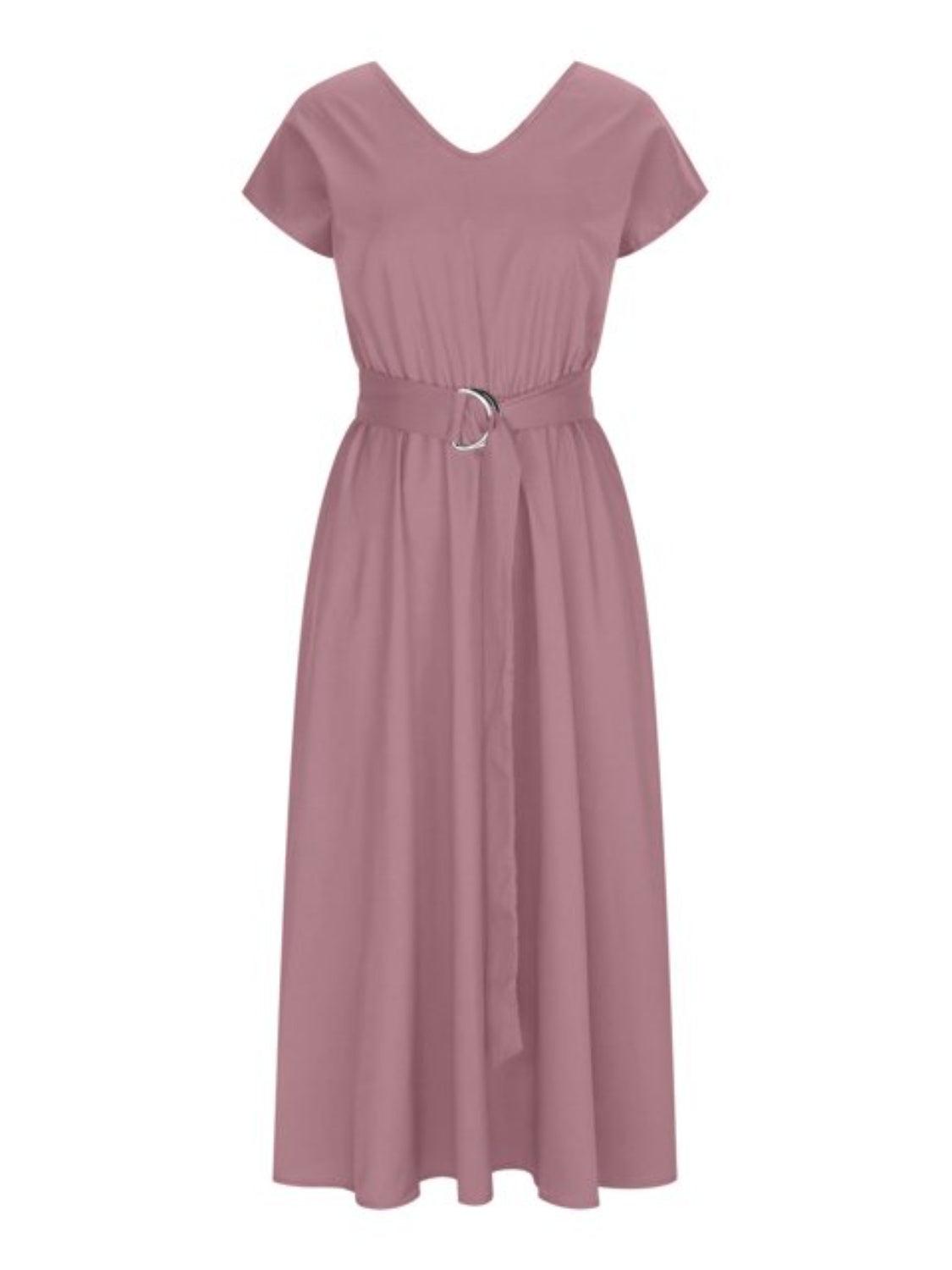 Ruched V-Neck Cap Sleeve Dress Carauana Store