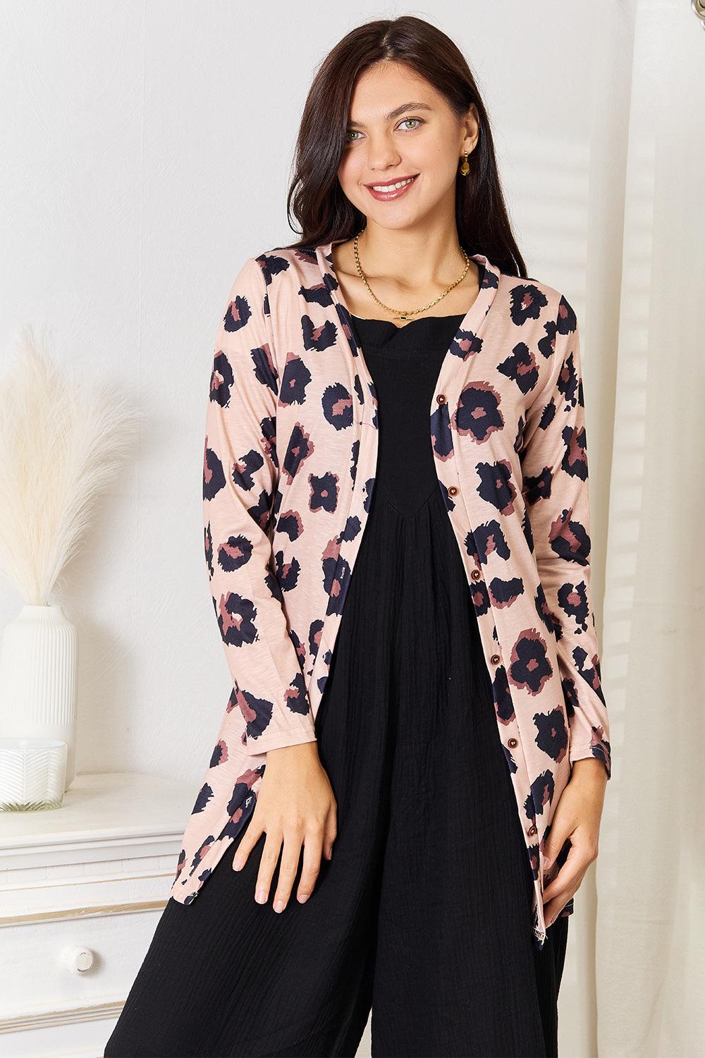 Double Take Printed Button Front Longline Cardigan Carauana Store