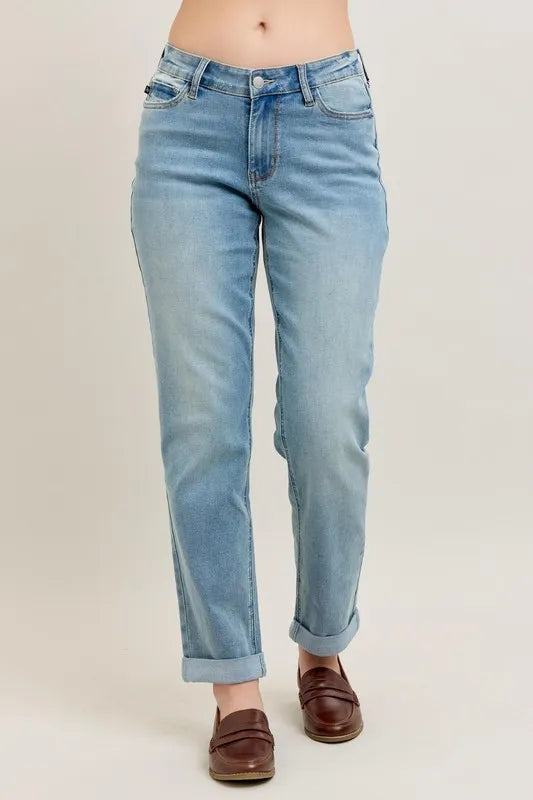 Judy Blue Full Size V-Front Cuff Boyfriend Jeans Plus Size Carauana Store