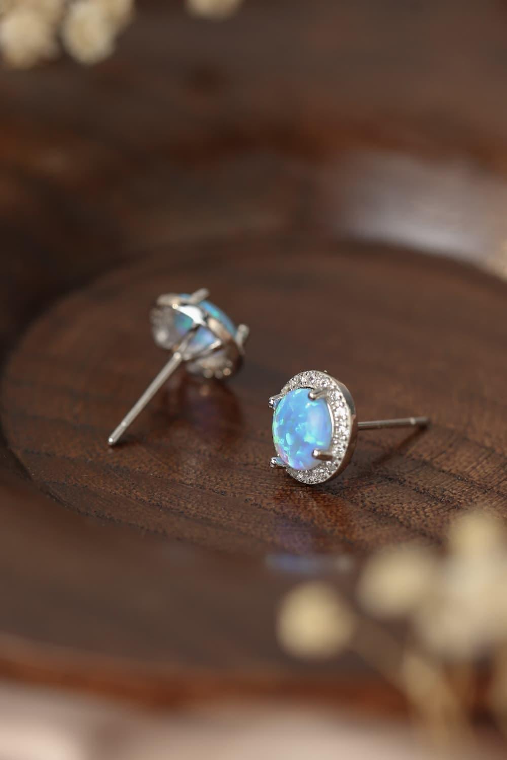 925 Sterling Silver Platinum-Plated Opal Round Stud Earrings Carauana Store