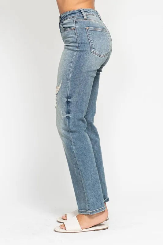 Judy Blue Full Size High Waist Distressed Dad Jean Plus Size Carauana Store