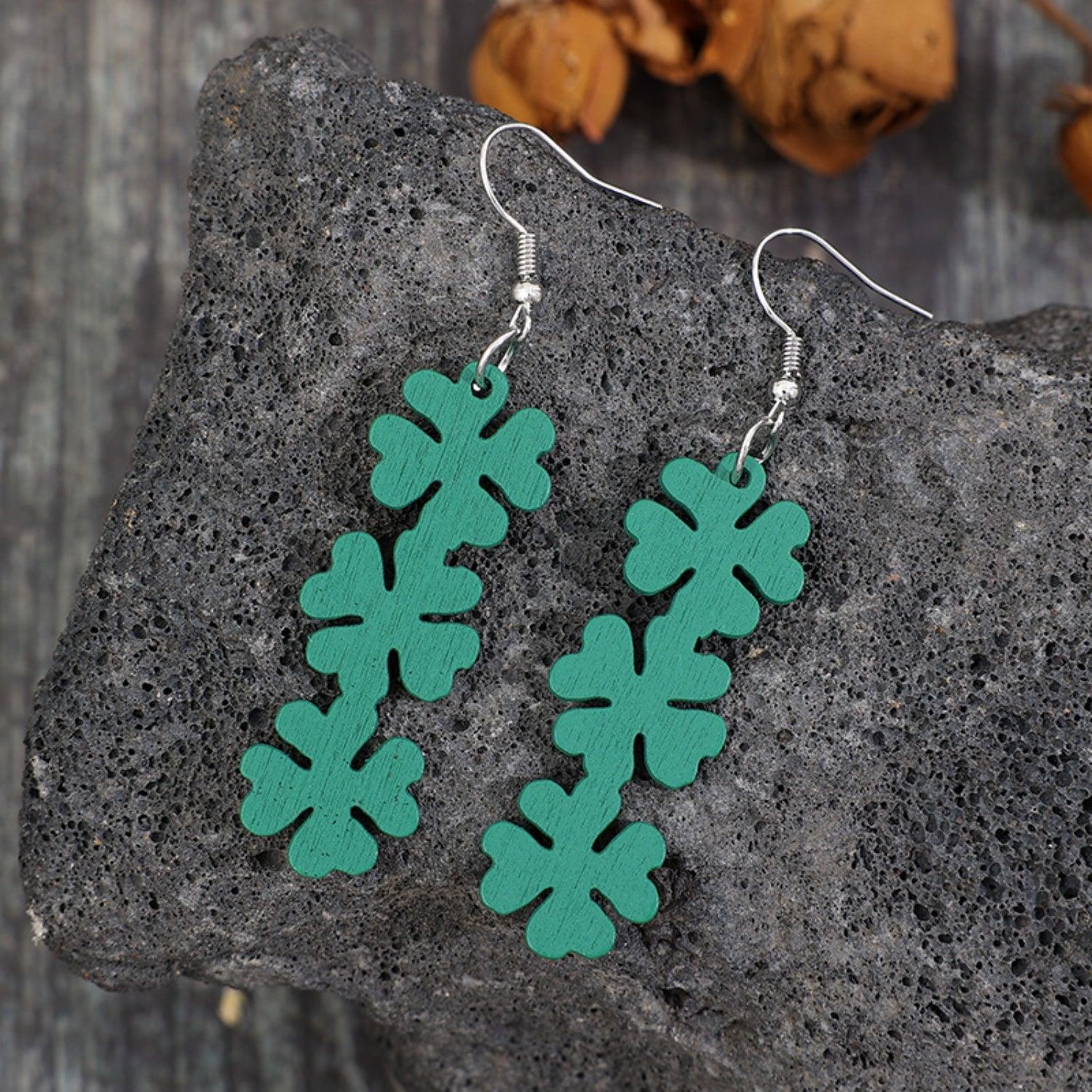 Lucky Clover Wooden Dangle Earrings Carauana Store