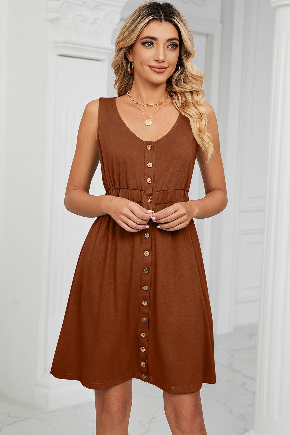 Buttoned Wide Strap Mini Dress Carauana Store