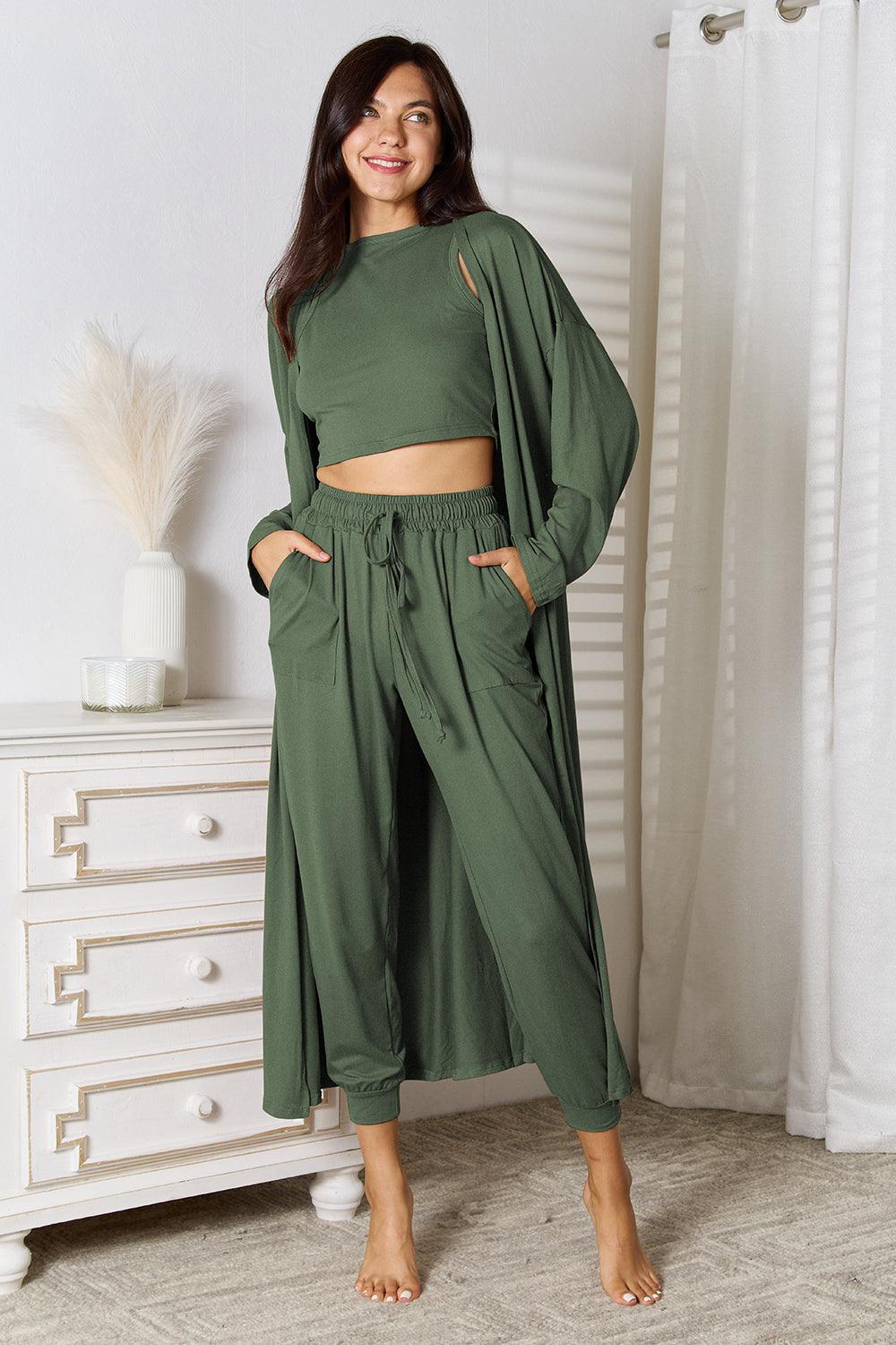 Tank, Pants, and Cardigan Set with Pockets Carauana Store