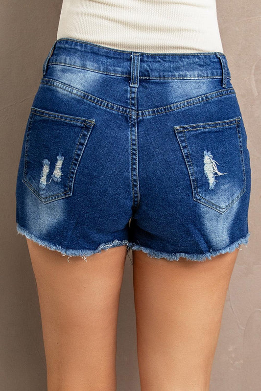 Spliced Lace Distressed Denim Shorts Carauana Store