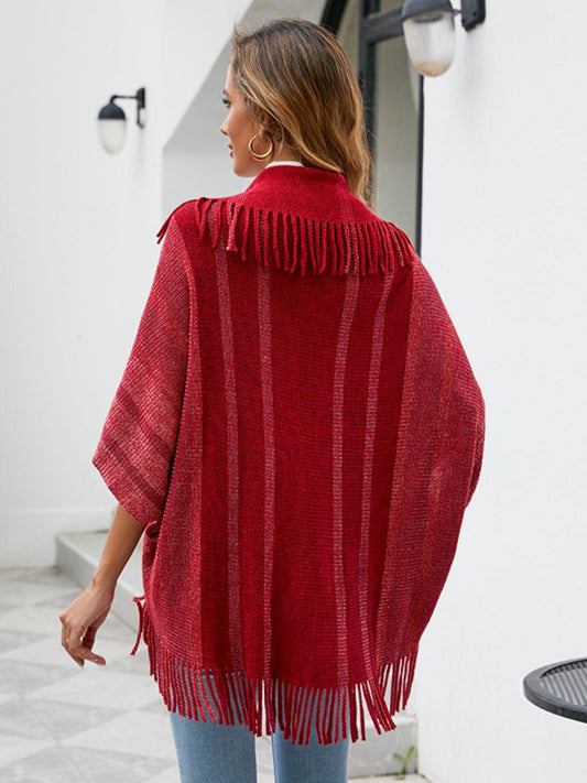 Fringe Detail Open Front Poncho Carauana Store