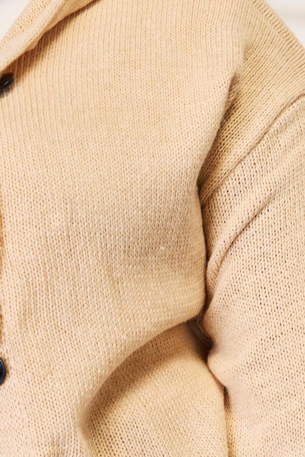 Woven Right Button-Down Long Sleeve Hooded Sweater Carauana Store