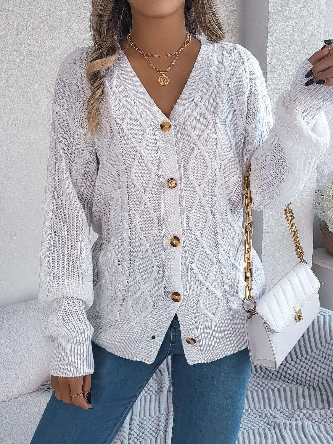 Cable-Knit Long Sleeve Cardigan Carauana Store
