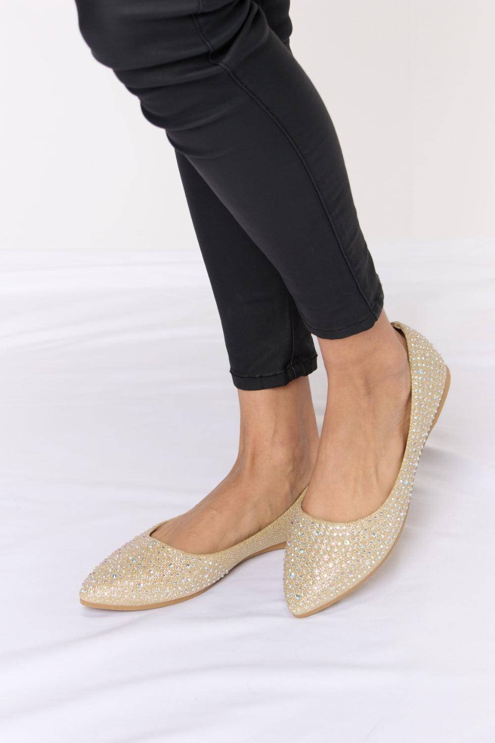 Forever Link Rhinestone Point Toe Flat Slip-Ons Carauana Store