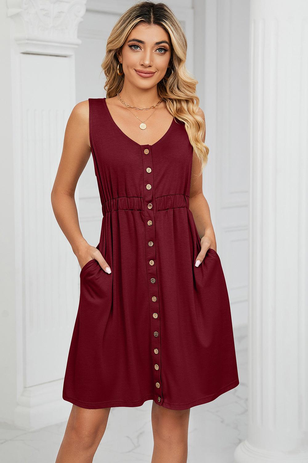 Buttoned Wide Strap Mini Dress Carauana Store