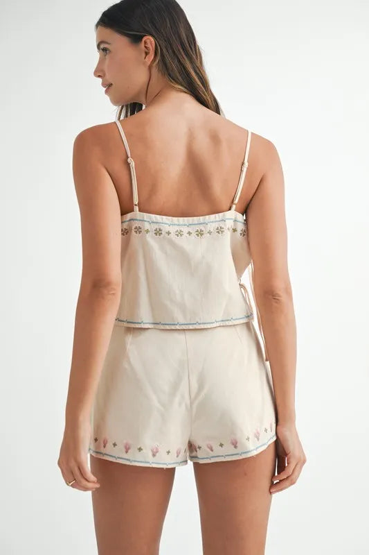 MABLE Embroidered Crop Top and Shorts Set Carauana Store