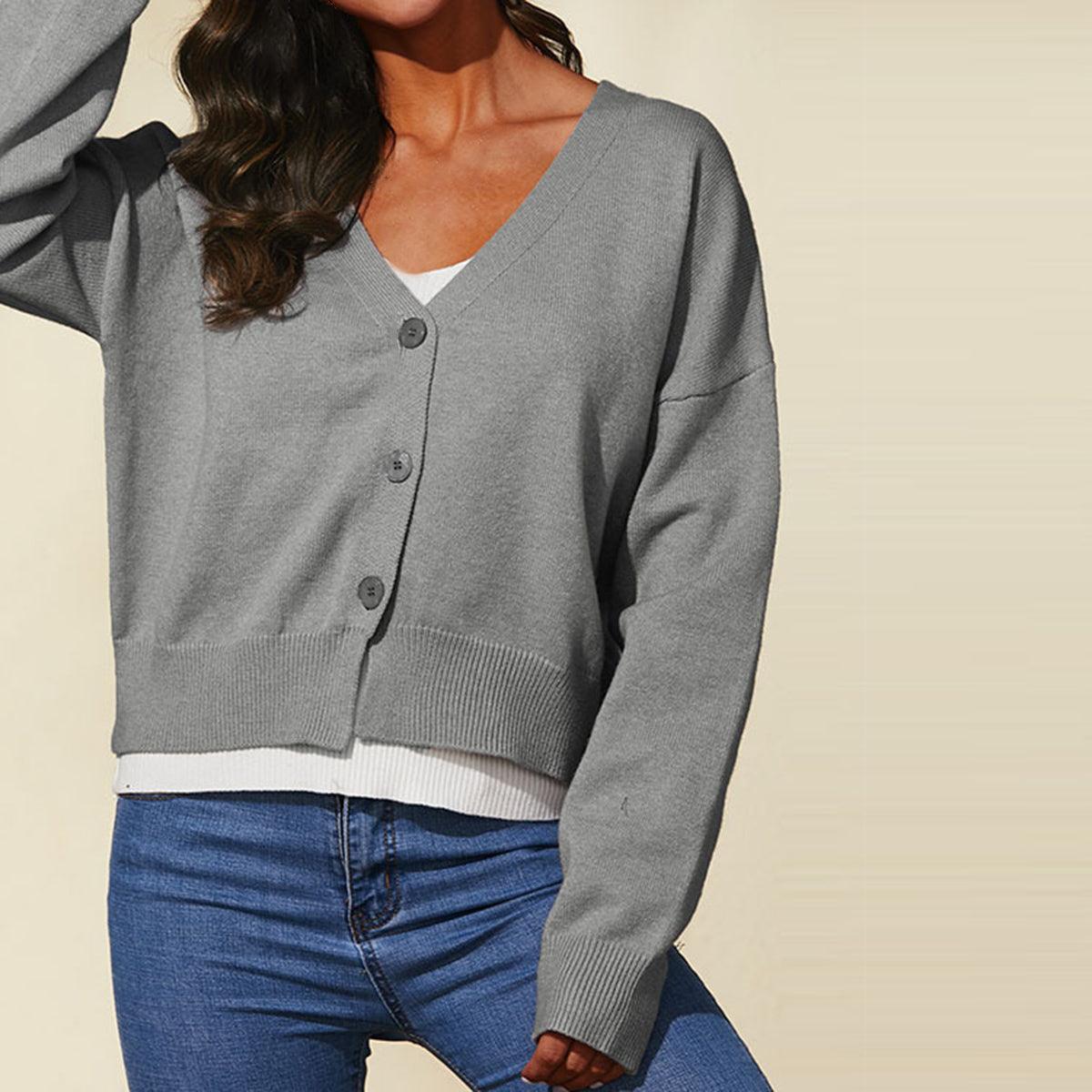 V-Neck Button Up Long Sleeve Cardigan Carauana Store