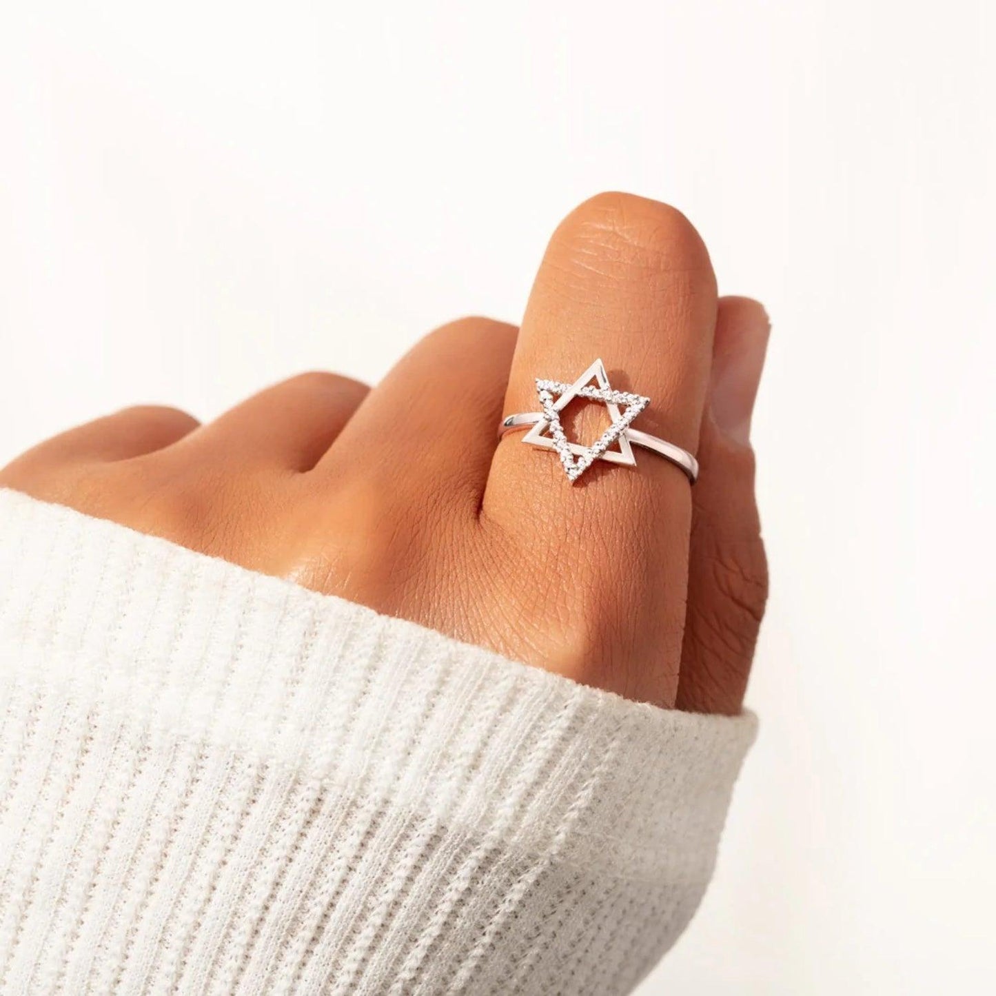 925 Sterling Silver Inlaid Zircon Hexagram Ring Carauana Store