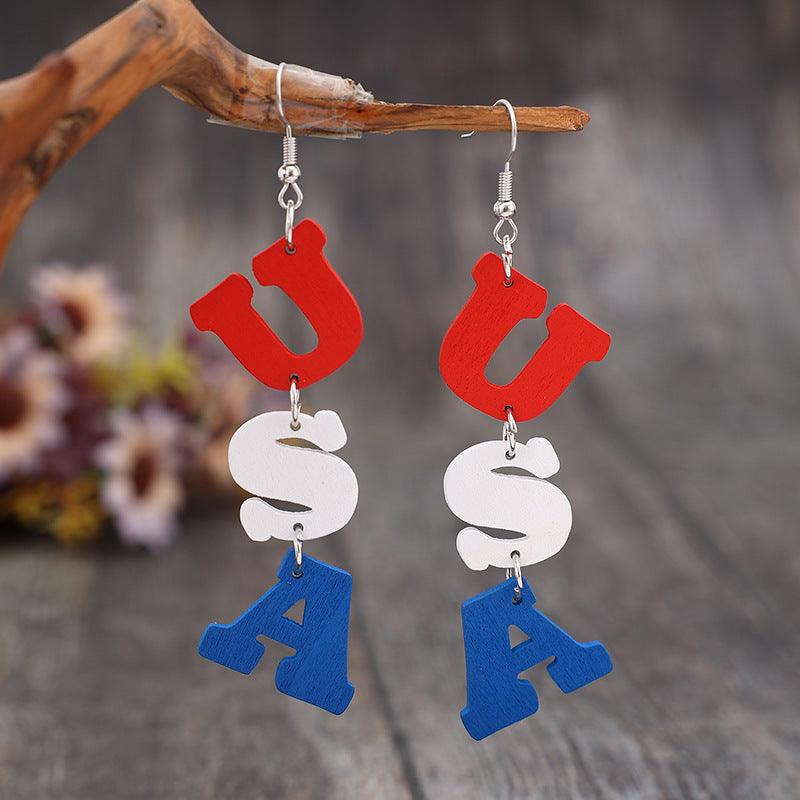 USA Wooden Letter Dangle Earrings Carauana Store