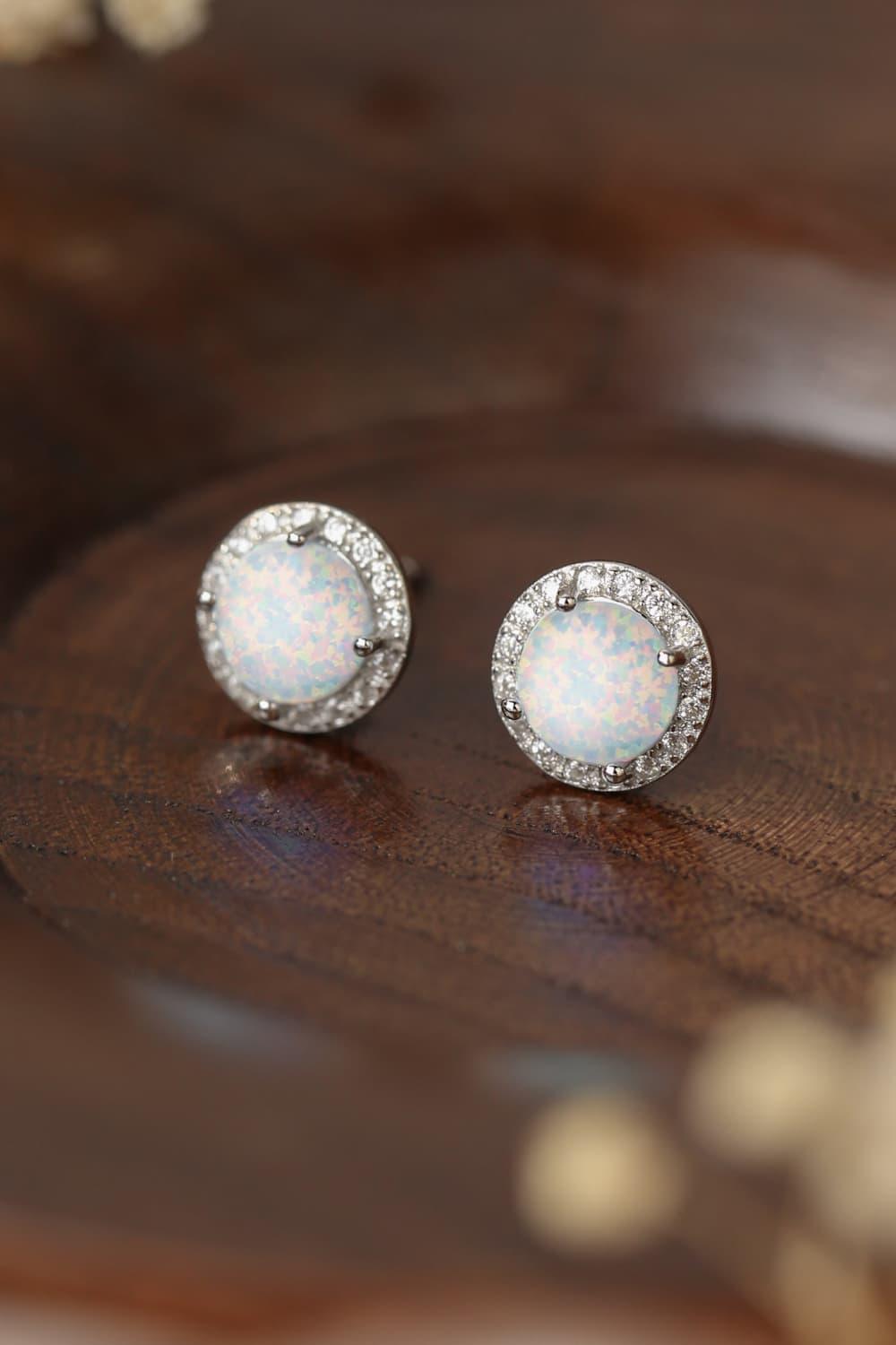 925 Sterling Silver Platinum-Plated Opal Round Stud Earrings Carauana Store