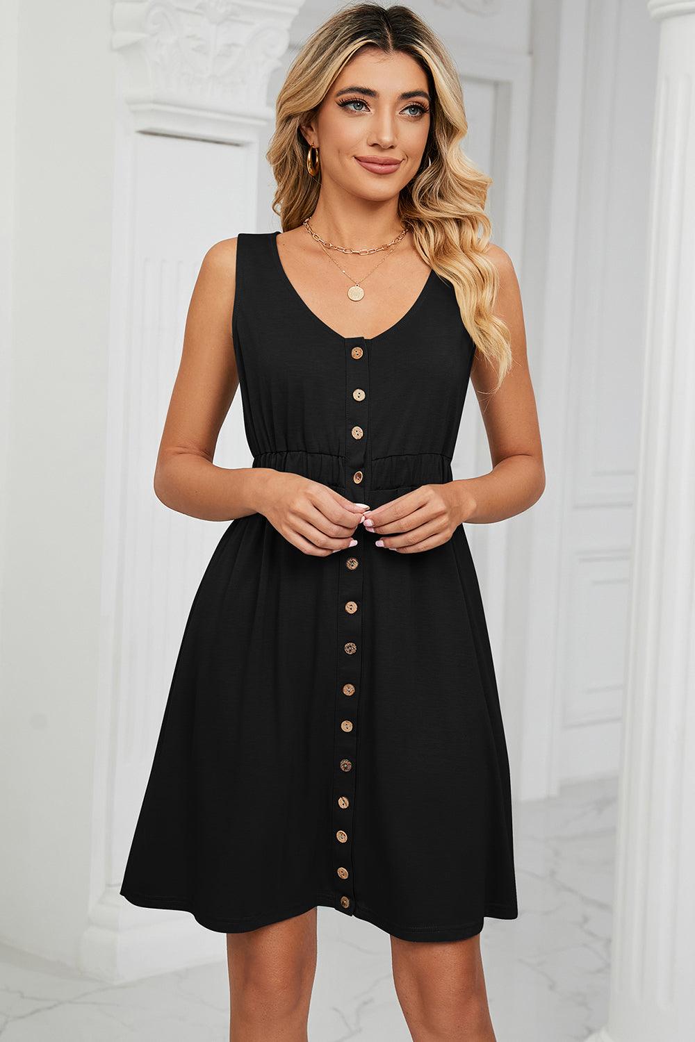 Buttoned Wide Strap Mini Dress Carauana Store